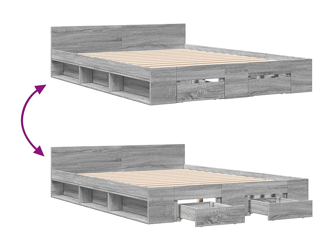 Lit double | Lit adulte | Cadre de lit avec tiroirs sonoma gris 160x200 cm