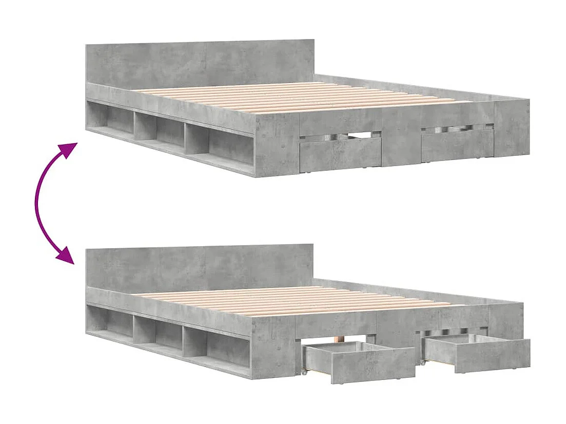 Lit double | Lit adulte | Cadre de lit avec tiroirs gris béton 135x190 cm