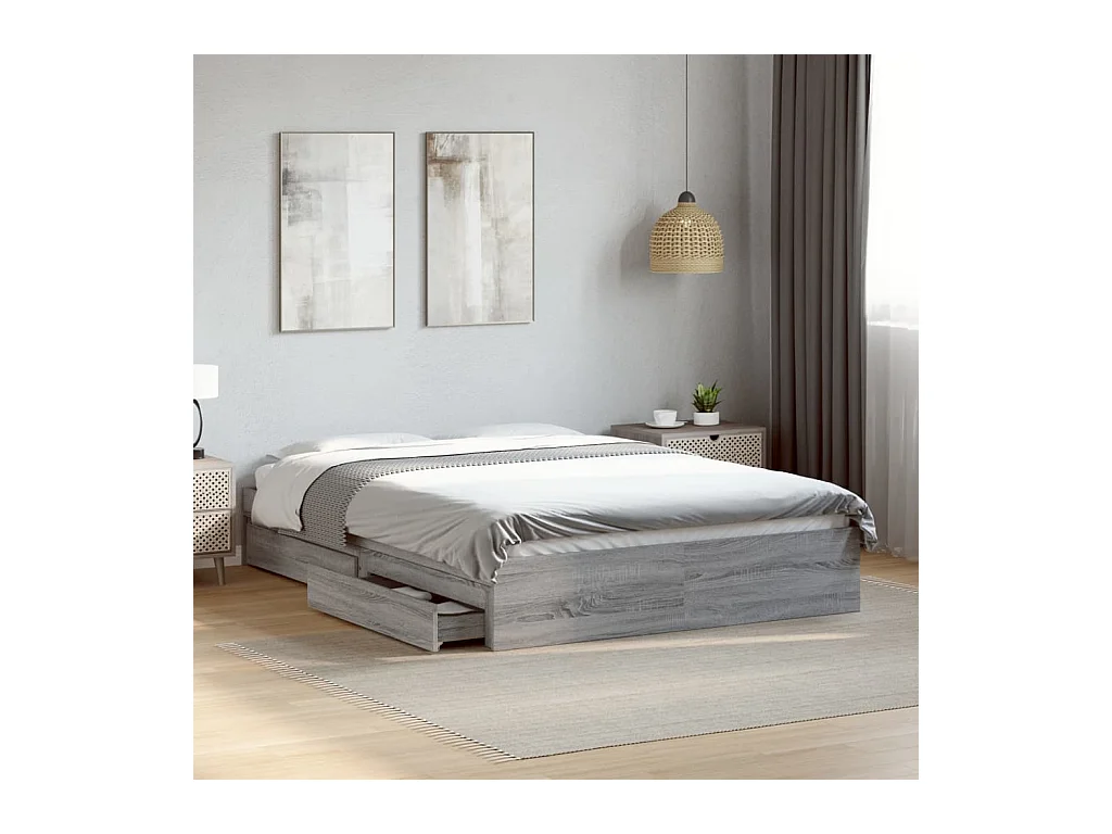 Lit double | Lit adulte | Cadre de lit avec tiroirs sonoma gris 135x190 cm