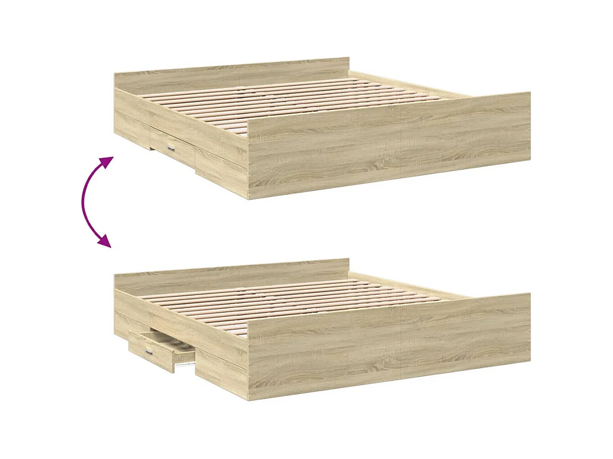 Lit double | Lit adulte | Cadre de lit avec tiroirs chêne sonoma 180x200 cm