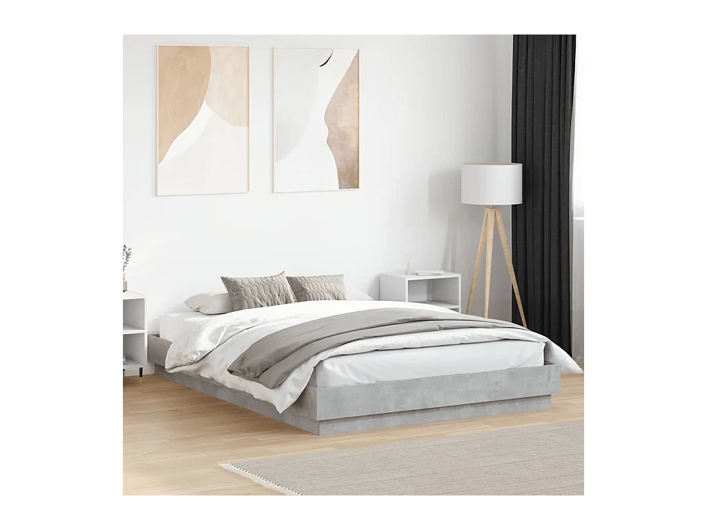 Lit double | Lit adulte | Cadre de lit avec LED gris béton 150x200 cm