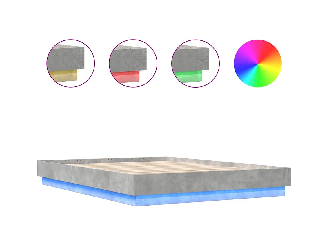 Lit double | Lit adulte | Cadre de lit avec LED gris béton 150x200 cm