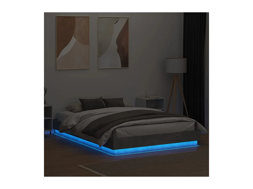 Lit double | Lit adulte | Cadre de lit avec LED gris béton 150x200 cm