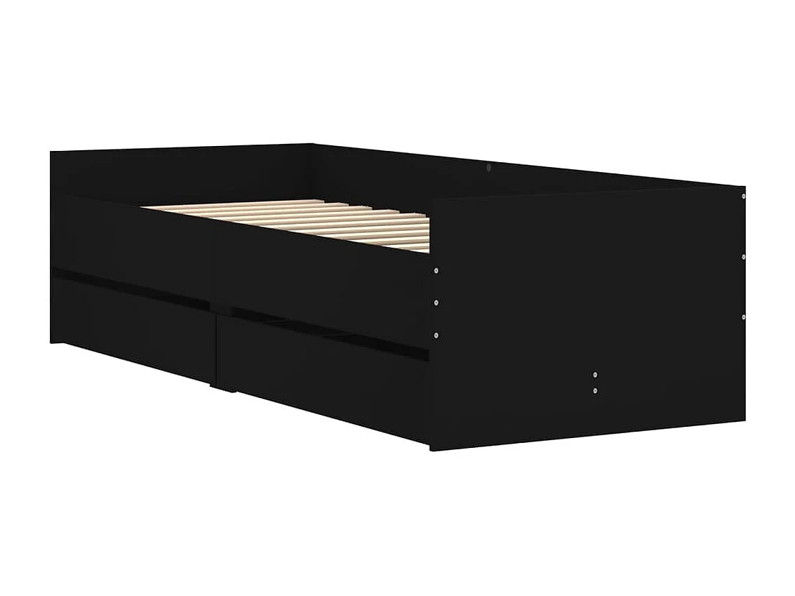 Lit simple | Lit adulte, enfant | Cadre de lit avec tiroirs noir 100x200 cm