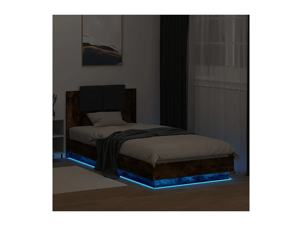 Lit simple | Lit adulte, enfant | Cadre de lit avec LED chêne fumé 90x200 cm