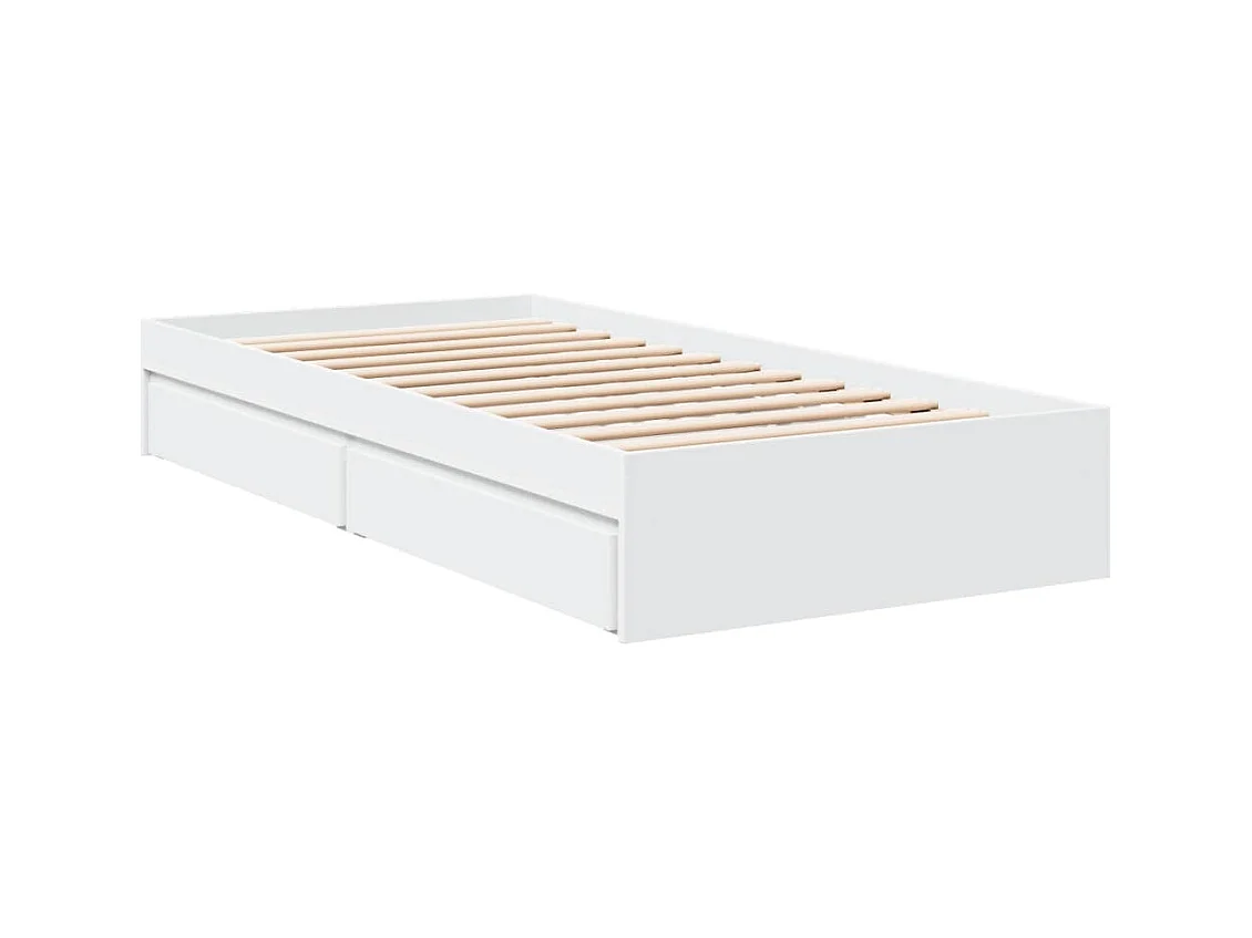 Lit simple | Lit adulte, enfant | Cadre de lit avec tiroirs blanc 90x200 cm