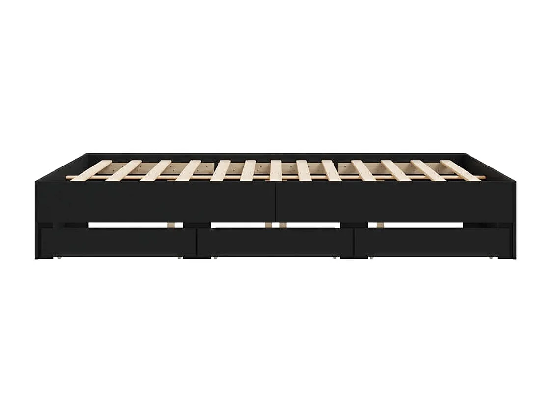 Lit double | Lit adulte | Cadre de lit avec tiroirs noir 180x200 cm