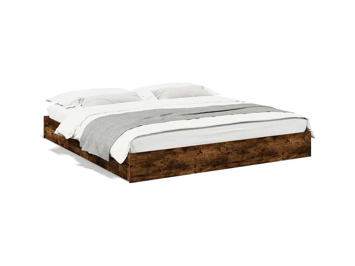 Lit double | Lit adulte | Cadre de lit avec tiroirs chêne fumé 200x200 cm