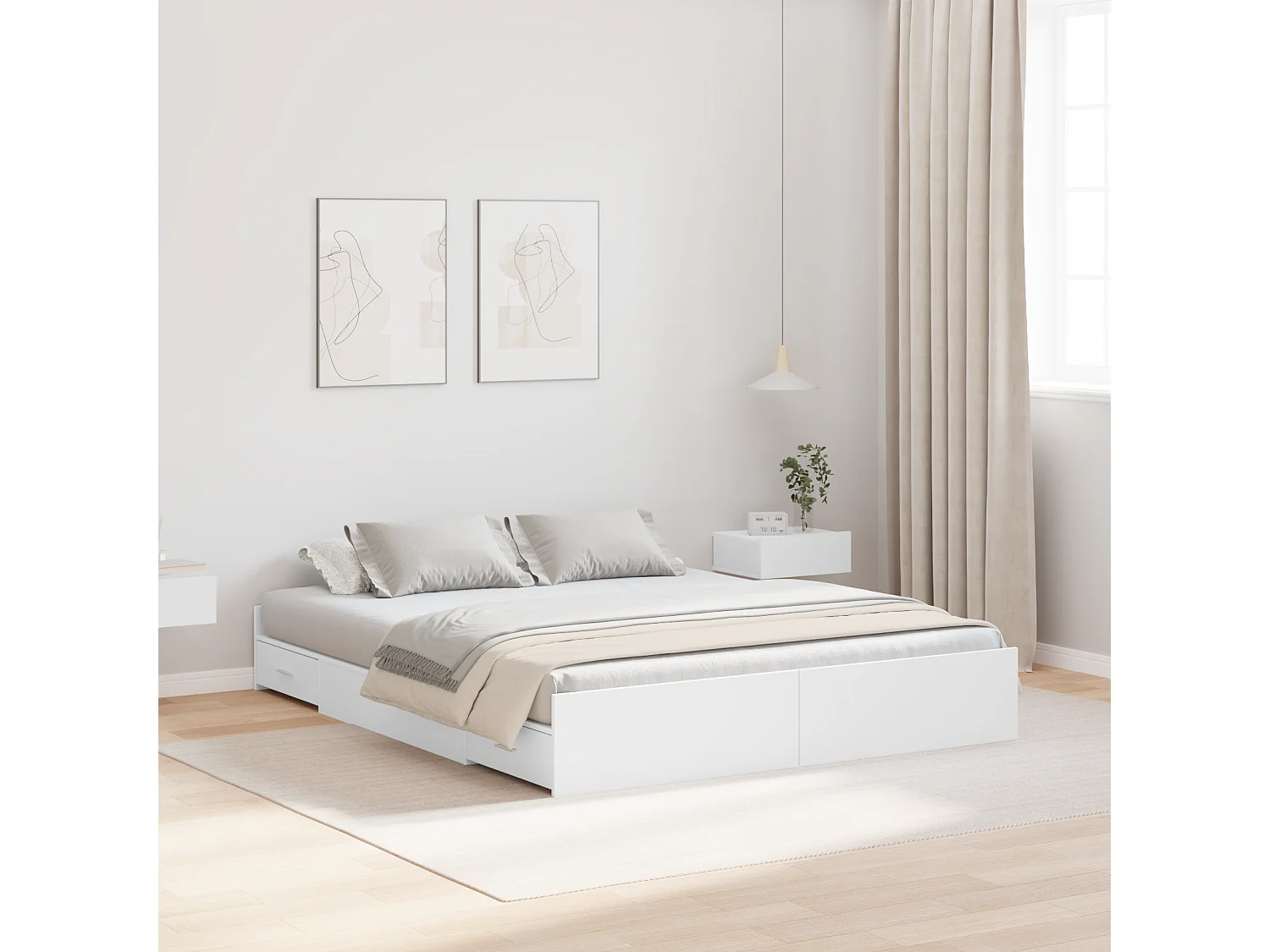 Lit double | Lit adulte | Cadre de lit avec rangement avec tête de lit Blanc 140x190 cm