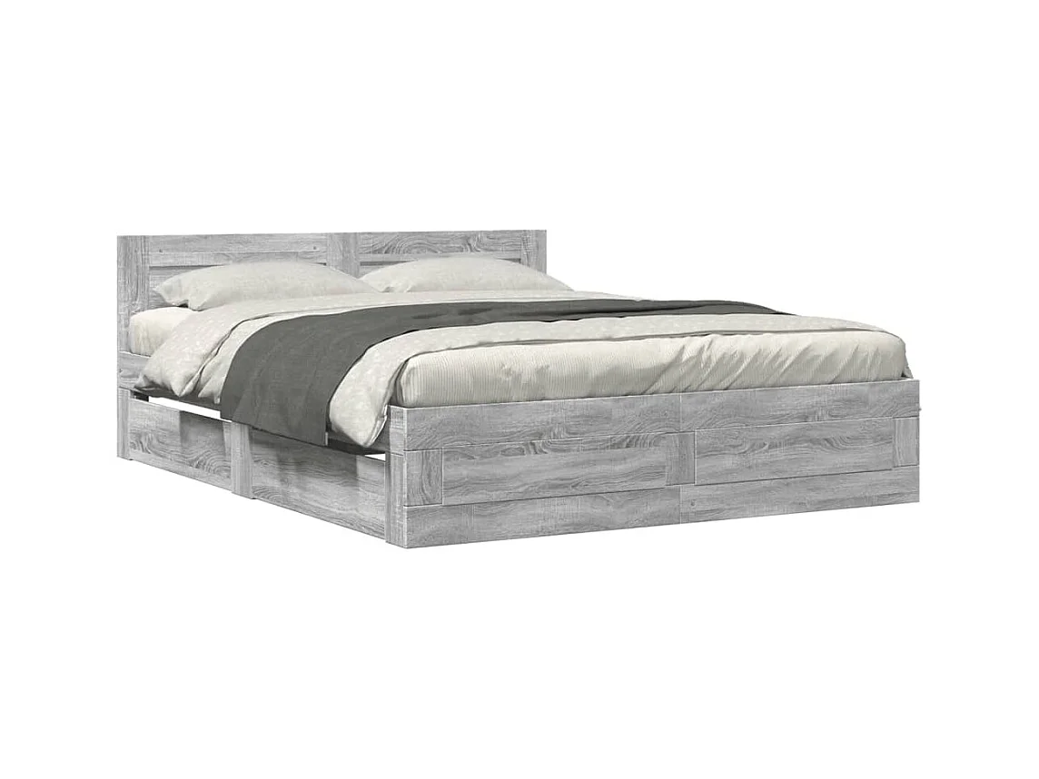 Lit double | Lit adulte | Cadre de lit et tête de lit sonoma gris 160x200 cm