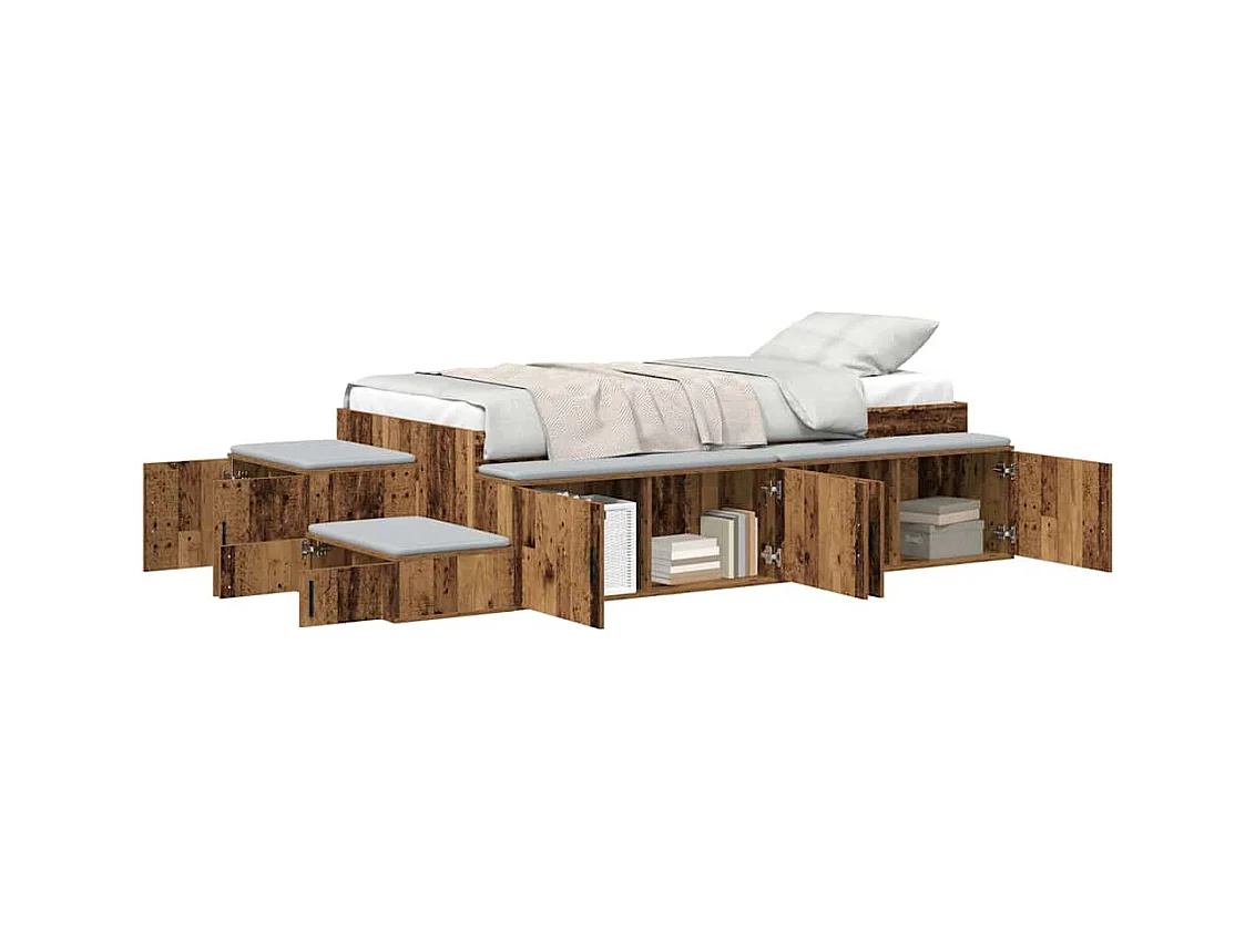 Lit simple | Lit adulte, enfant | Cadre de lit avec rangement Bois ancien 244x127x53.5 cm