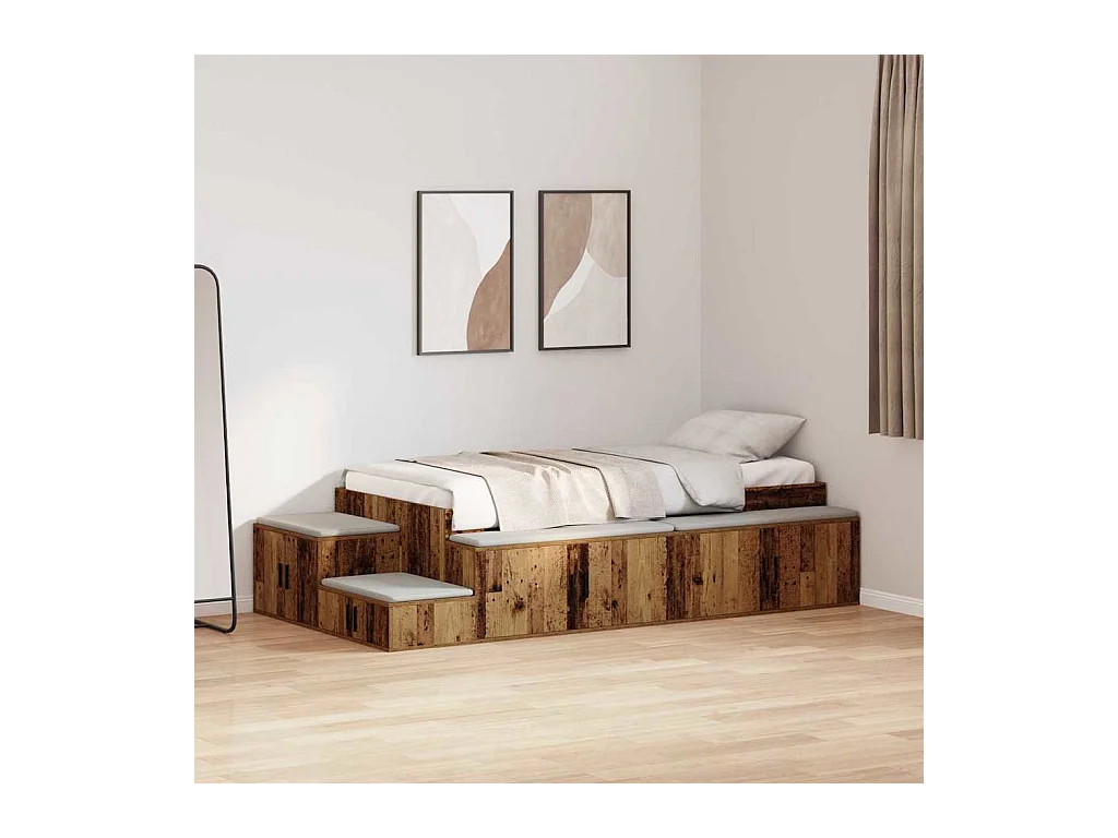 Lit simple | Lit adulte, enfant | Cadre de lit avec rangement Bois ancien 244x127x53.5 cm