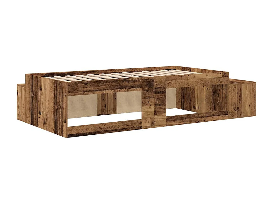Lit simple | Lit adulte, enfant | Cadre de lit avec rangement Bois ancien 244x127x53.5 cm