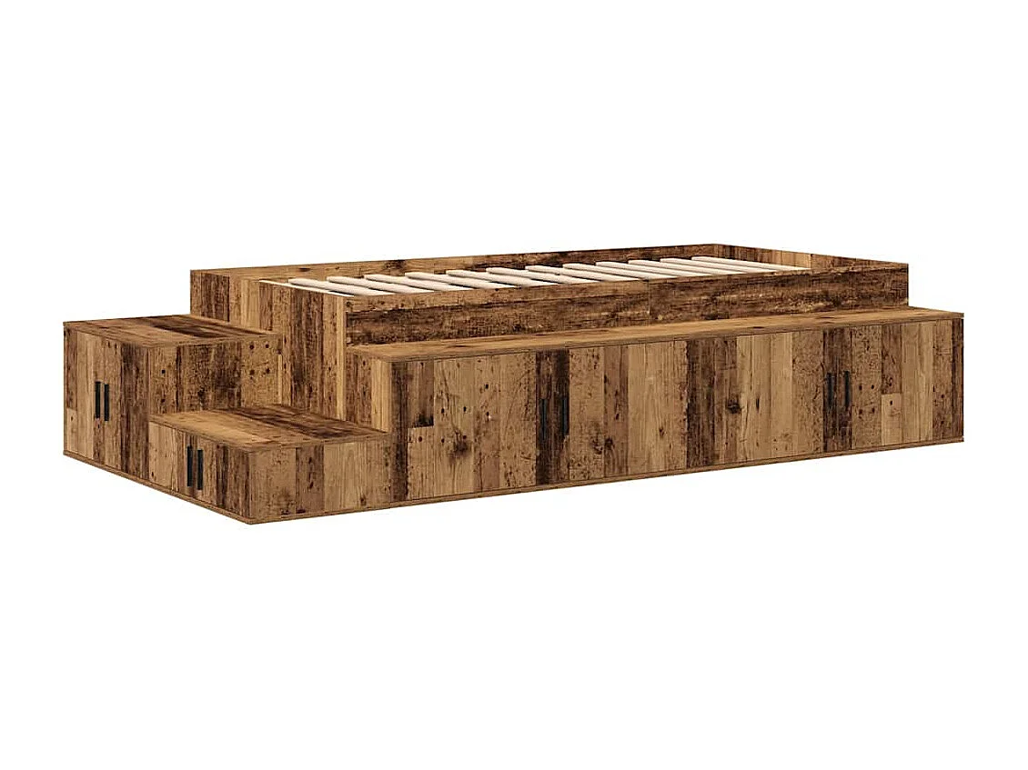 Lit simple | Lit adulte, enfant | Cadre de lit avec rangement Bois ancien 244x127x53.5 cm