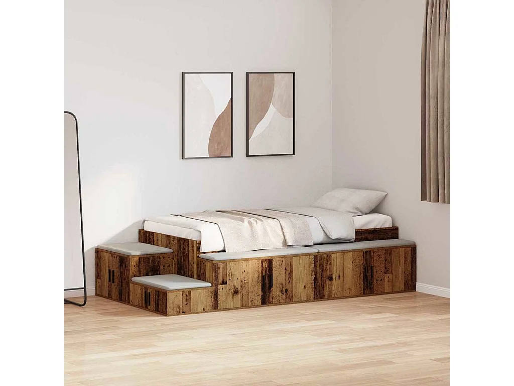 Lit simple | Lit adulte, enfant | Cadre de lit avec rangement Bois ancien 244x127x53.5 cm