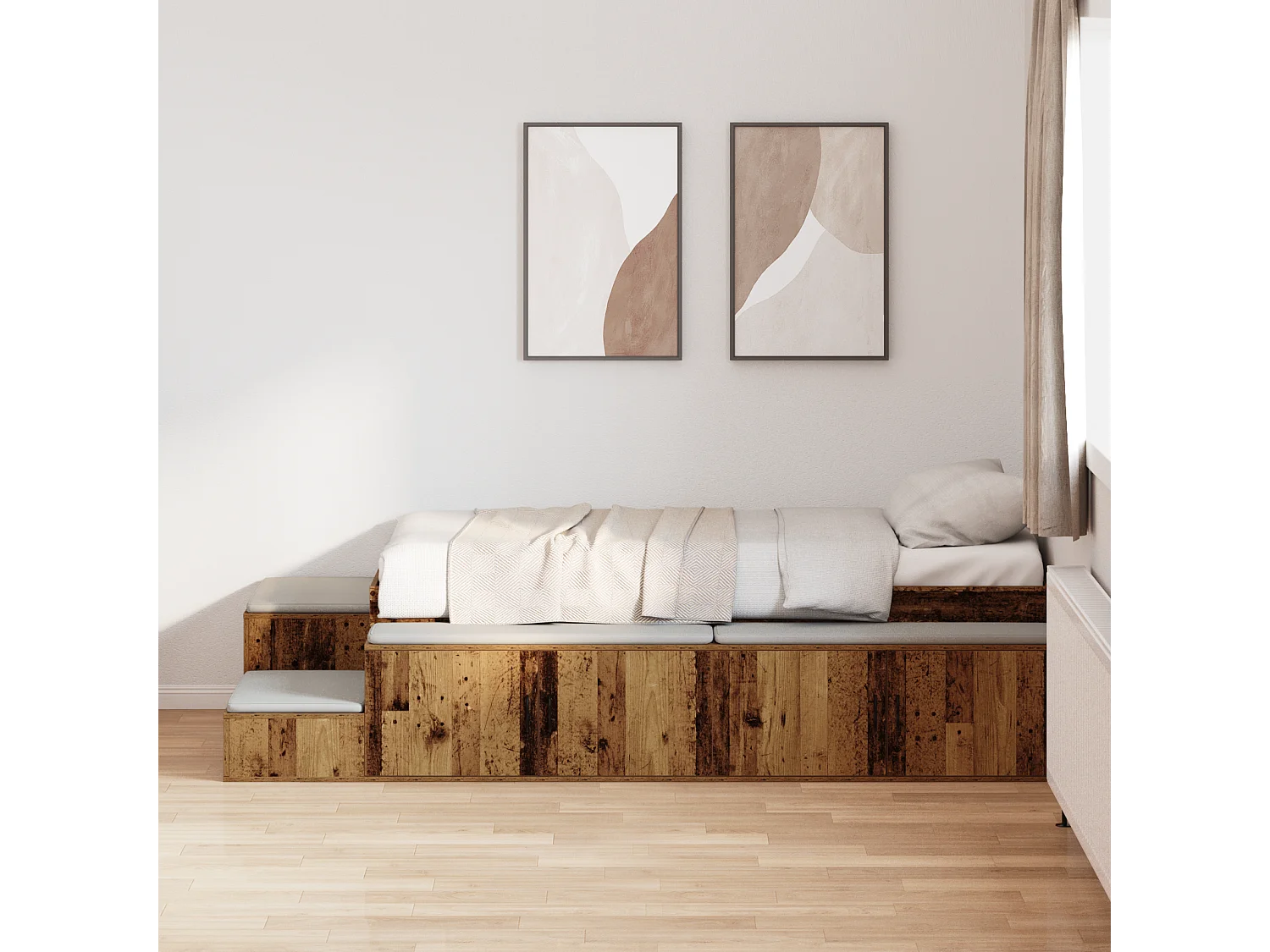 Lit simple | Lit adulte, enfant | Cadre de lit avec rangement Bois ancien 244x127x53.5 cm