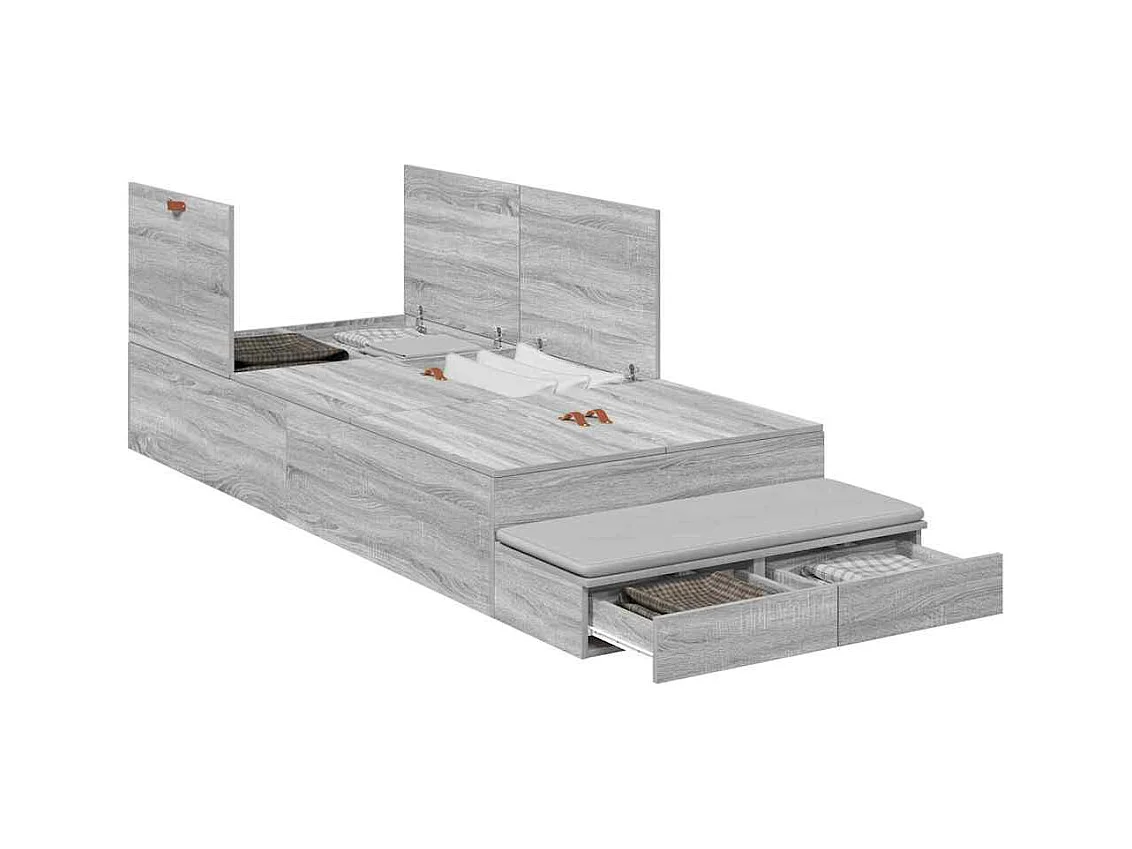 Lit simple | Lit adulte, enfant | Cadre de lit avec rangement Sonoma gris 236.5x100x31.5 cm