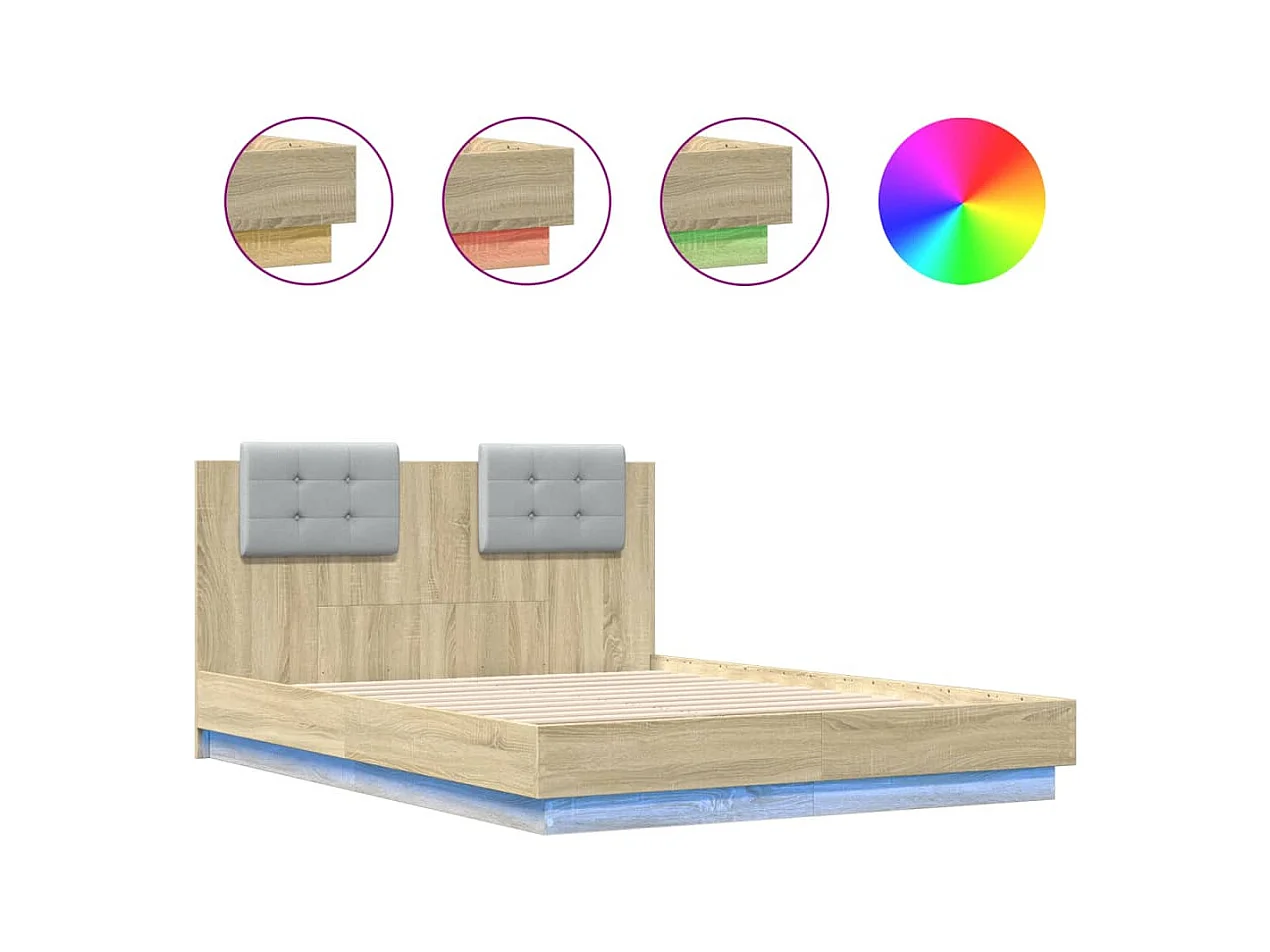 Lit simple | Lit adulte, enfant | Cadre de lit avec LED chêne sonoma 120x190 cm