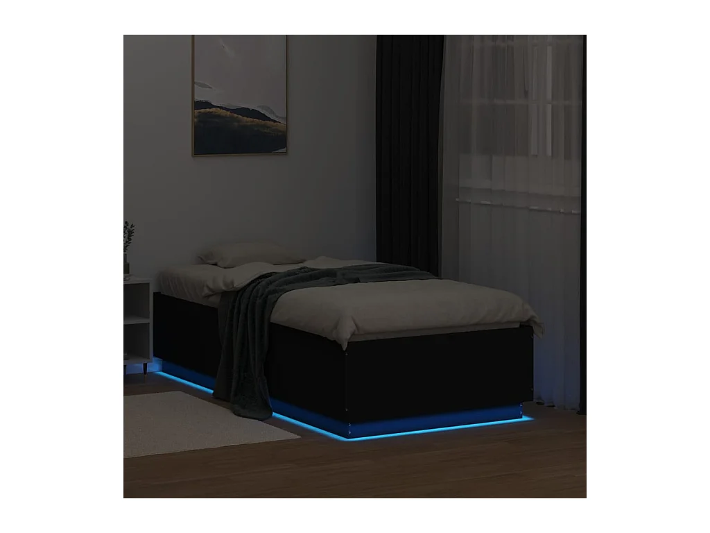 Lit simple | Lit adulte, enfant | Cadre de lit avec LED noir 90x190 cm