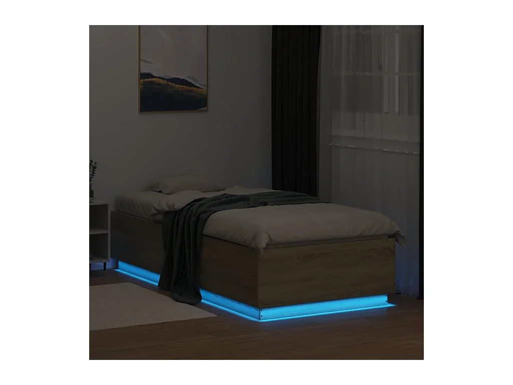 Lit simple | Lit adulte, enfant | Cadre de lit avec LED chêne sonoma 100x200 cm