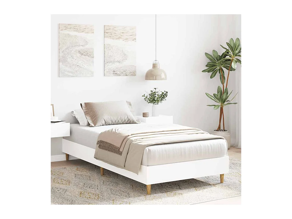 Lit simple | Lit adulte, enfant | Cadre de lit blanc 100x200 cm bois d'ingénierie