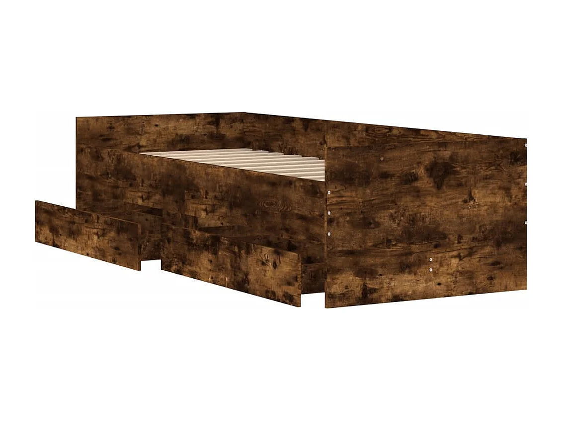 Lit simple | Lit adulte, enfant | Cadre de lit avec tiroirs chêne fumé 100x200 cm