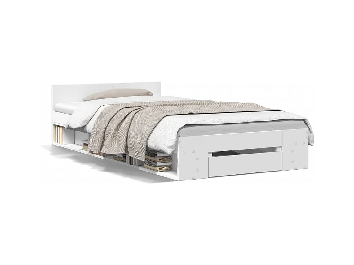 Lit simple | Lit adulte, enfant | Cadre de lit avec tiroir blanc 90x190 cm