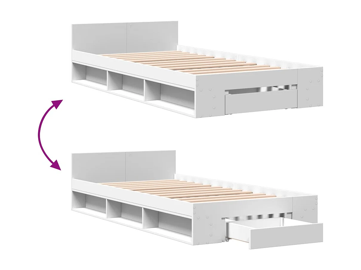 Lit simple | Lit adulte, enfant | Cadre de lit avec tiroir blanc 90x190 cm