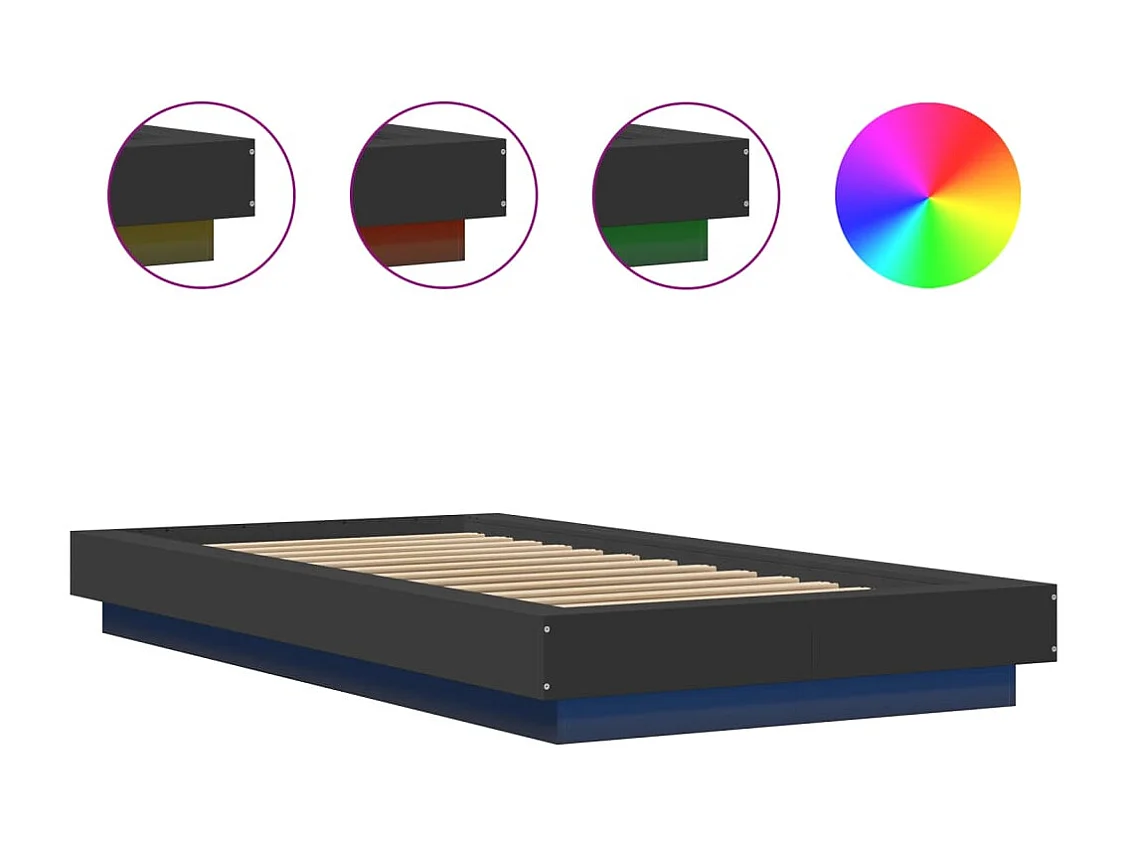 Lit simple | Lit adulte, enfant | Cadre de lit avec lumières LED noir 75x190 cm