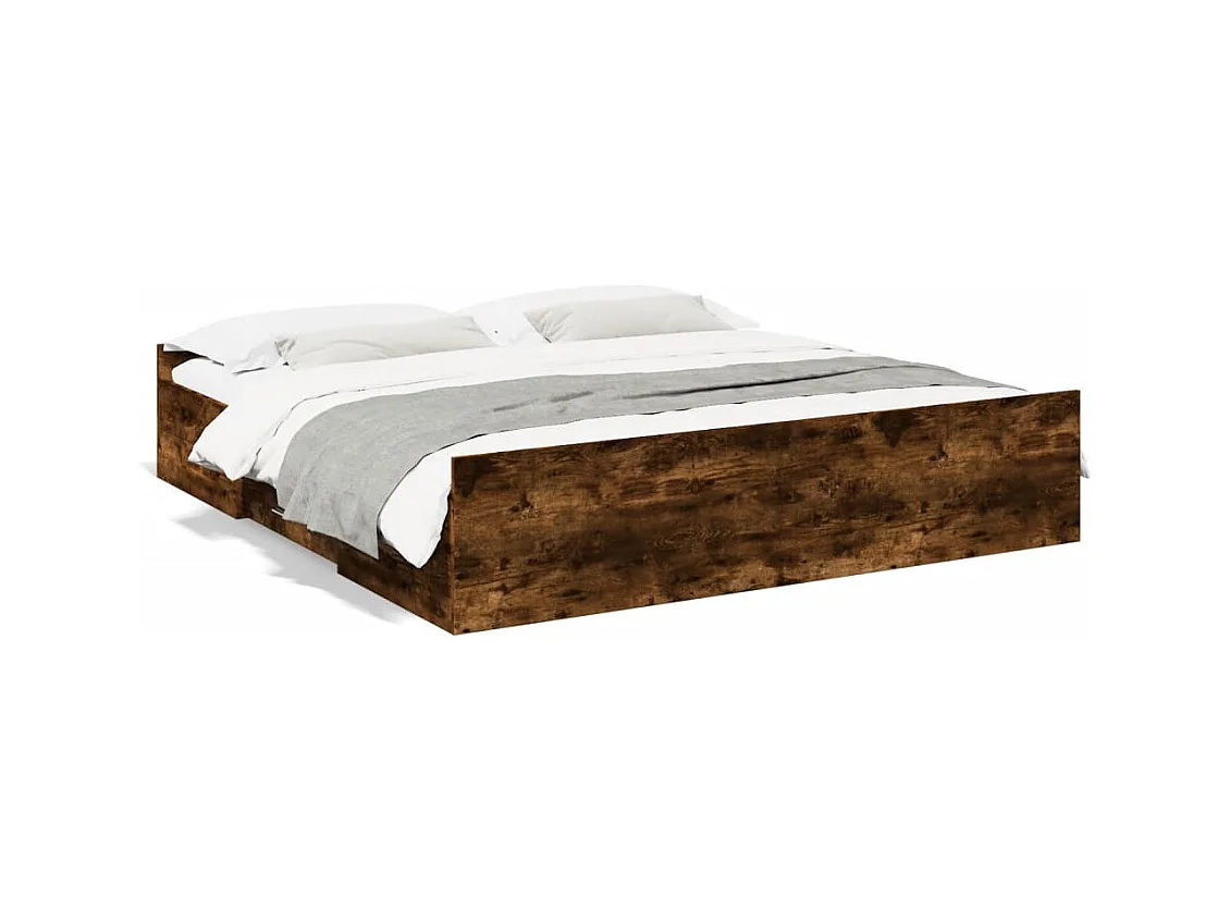 Lit double | Lit adulte | Cadre de lit avec tiroirs chêne fumé 200x200 cm