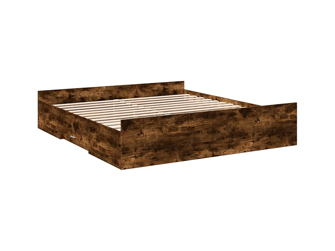Lit double | Lit adulte | Cadre de lit avec tiroirs chêne fumé 200x200 cm