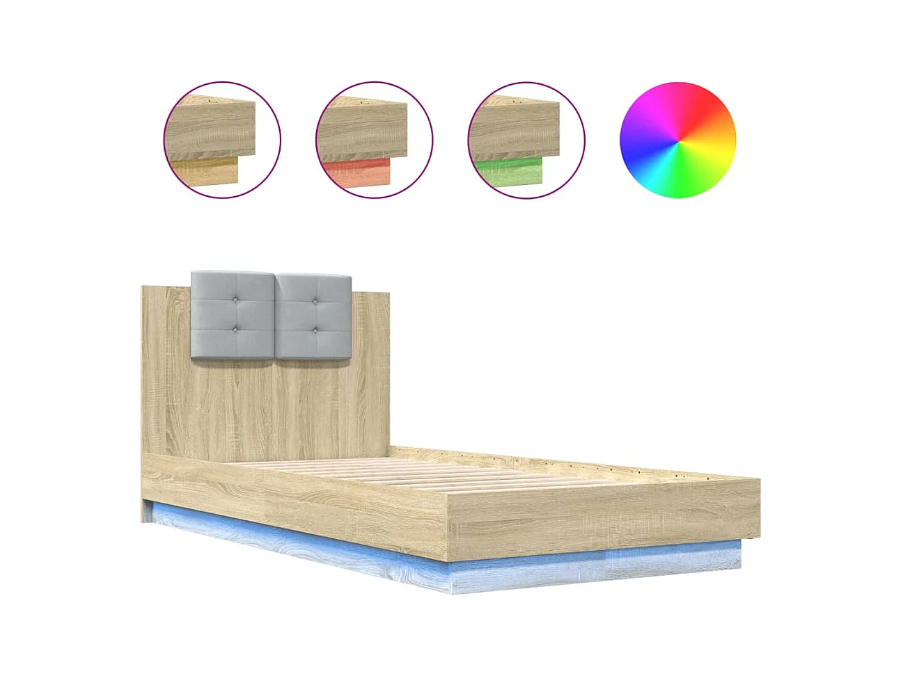 Lit simple | Lit adulte, enfant | Cadre de lit avec LED chêne sonoma 75x190 cm