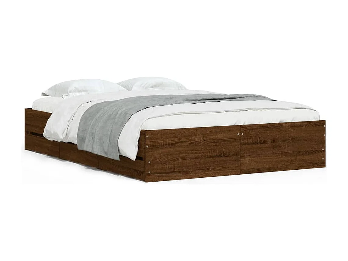 Lit double | Lit adulte | Cadre de lit avec tiroirs chêne marron 135x190 cm