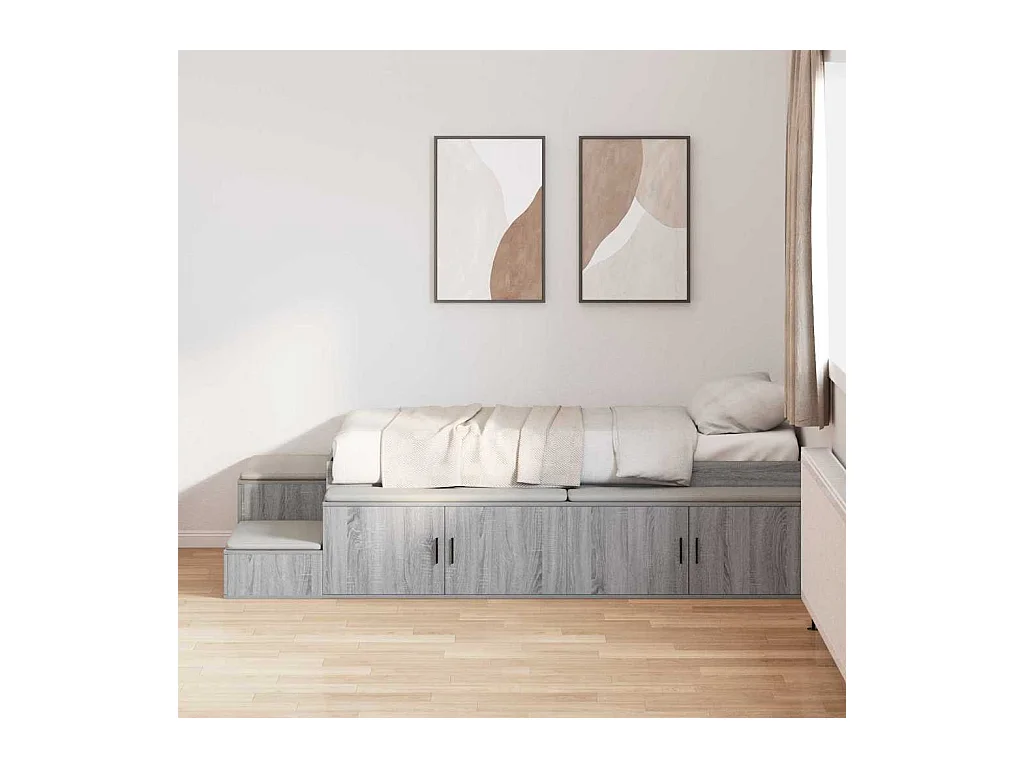 Lit simple | Lit adulte, enfant | Cadre de lit avec rangement Sonoma gris 244x127x53.5 cm