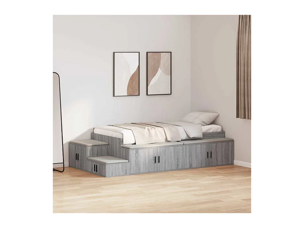 Lit simple | Lit adulte, enfant | Cadre de lit avec rangement Sonoma gris 244x127x53.5 cm