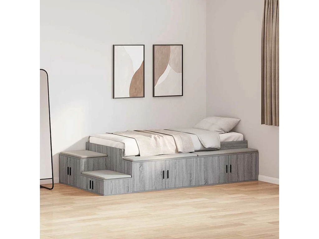 Lit simple | Lit adulte, enfant | Cadre de lit avec rangement Sonoma gris 244x127x53.5 cm