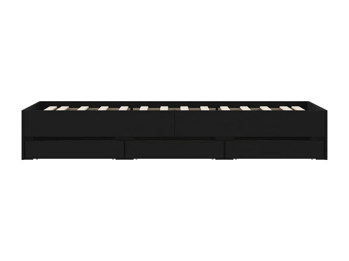 Lit simple | Lit adulte, enfant | Cadre de lit avec tiroirs noir 90x200 cm