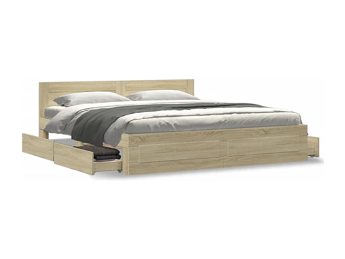 Letto per adulti | Letto matrimoniale | Giroletto Testiera Rovere Sonoma 200x200 cm Legno Multistrato