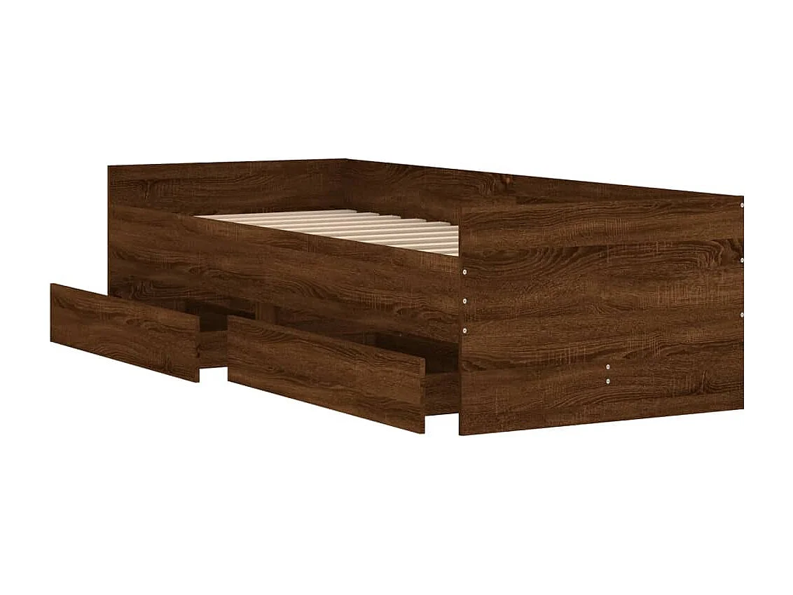 Lit simple | Lit adulte, enfant | Cadre de lit avec tiroirs chêne marron 90x200 cm