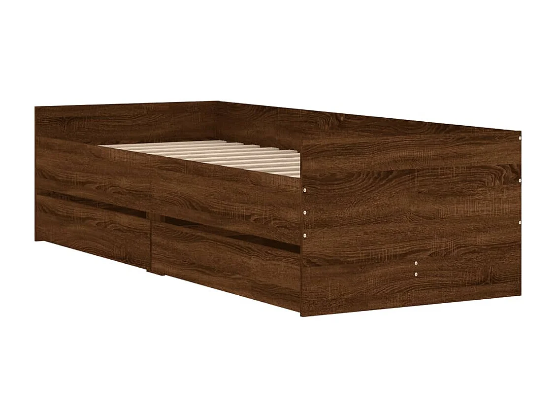 Lit simple | Lit adulte, enfant | Cadre de lit avec tiroirs chêne marron 90x200 cm
