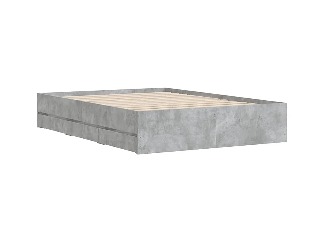Lit double | Lit adulte | Cadre de lit avec tiroirs gris béton 135x190 cm