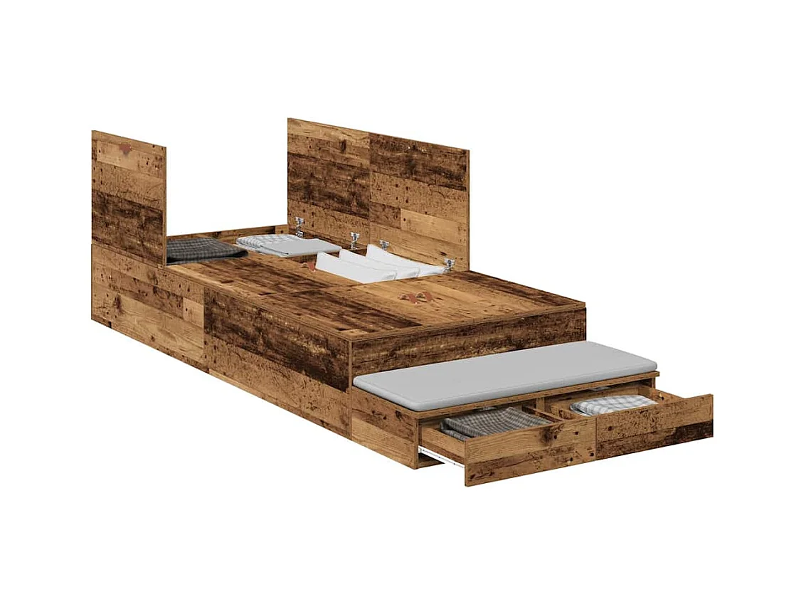 Lit simple | Lit adulte, enfant | Cadre de lit avec rangement Bois ancien 75x190 cm cm