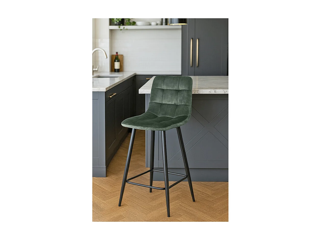 Lot 2 tabourets de bar en velours vert pieds métal noir – NAMI 2