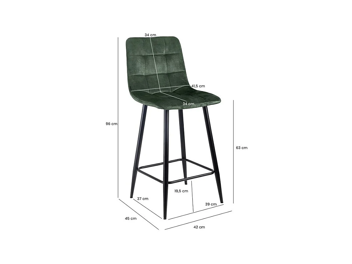 Lot 2 tabourets de bar en velours vert pieds métal noir – NAMI 2