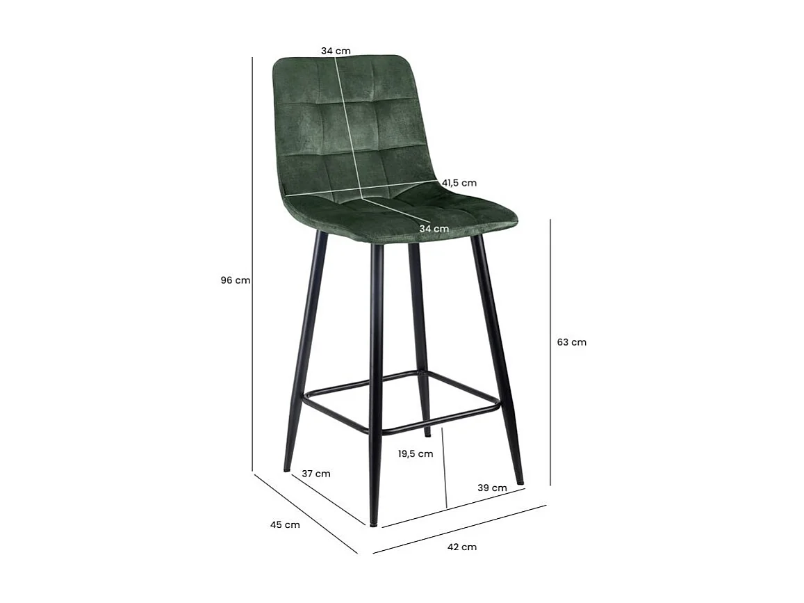 Lot 2 tabourets de bar assise 63 cm velours vert pieds métal – NAMI 2