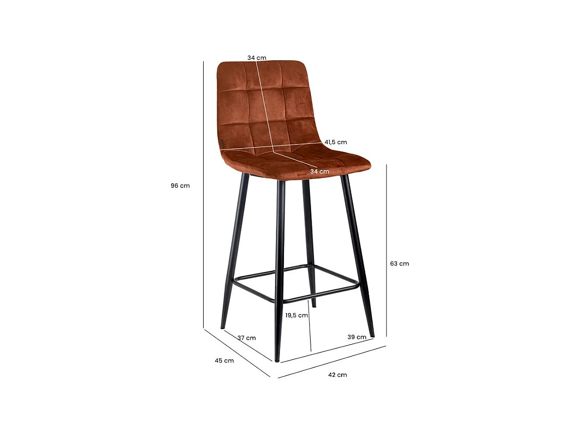 Lot 2 tabourets de bar en velours ocre pieds métal noir – NAMI 2