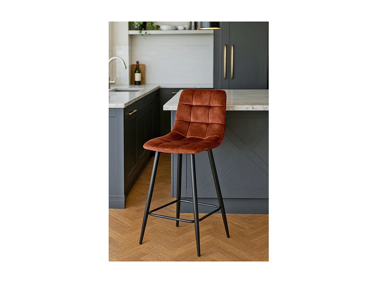 Lot 2 tabourets de bar assise 63 cm velours ocre pieds métal – NAMI 2
