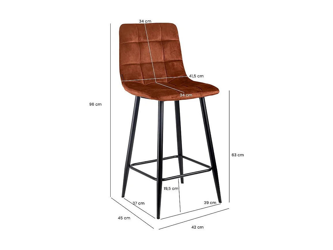 Lot 2 tabourets de bar assise 63 cm velours ocre pieds métal – NAMI 2
