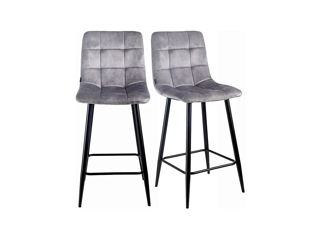 Lot 2 tabourets de bar en velours gris clair pieds métal – NAMI 2