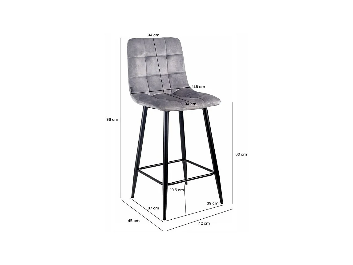 Lot 2 tabourets de bar en velours gris clair pieds métal – NAMI 2